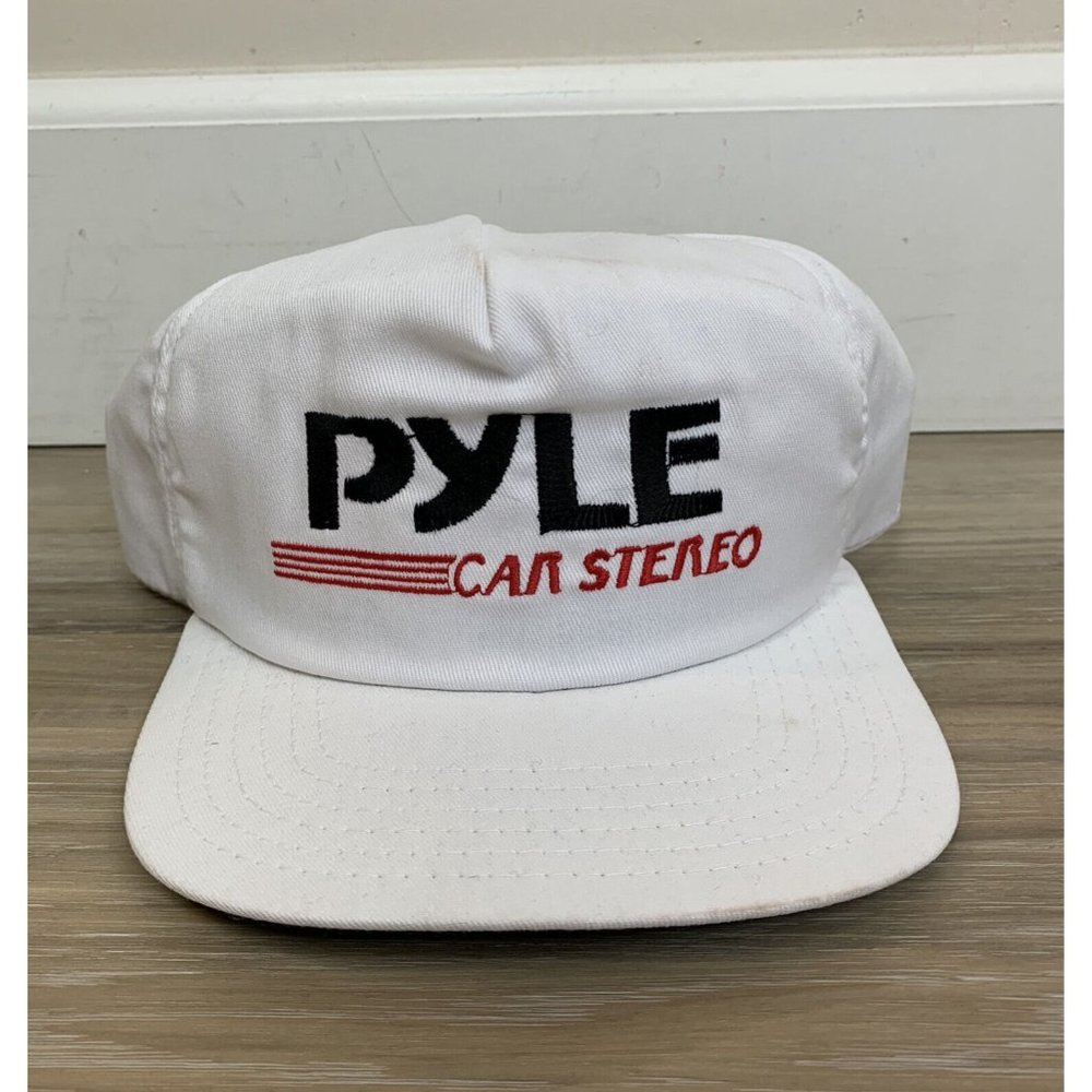 Vintage PYLE Car Stereo White Snapback Baseball Cap Midwest Embroidery Retro USA
